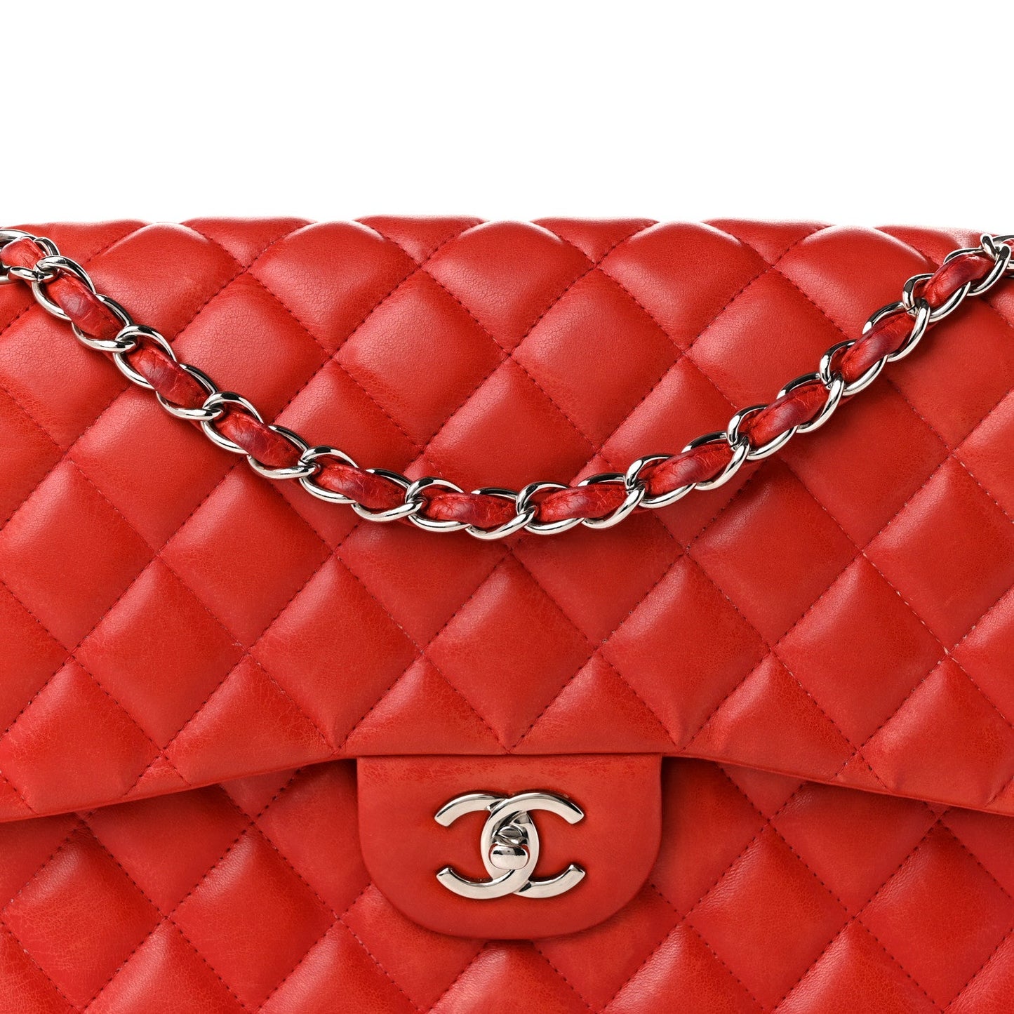 Lambskin Quilted Jumbo Double Flap Red