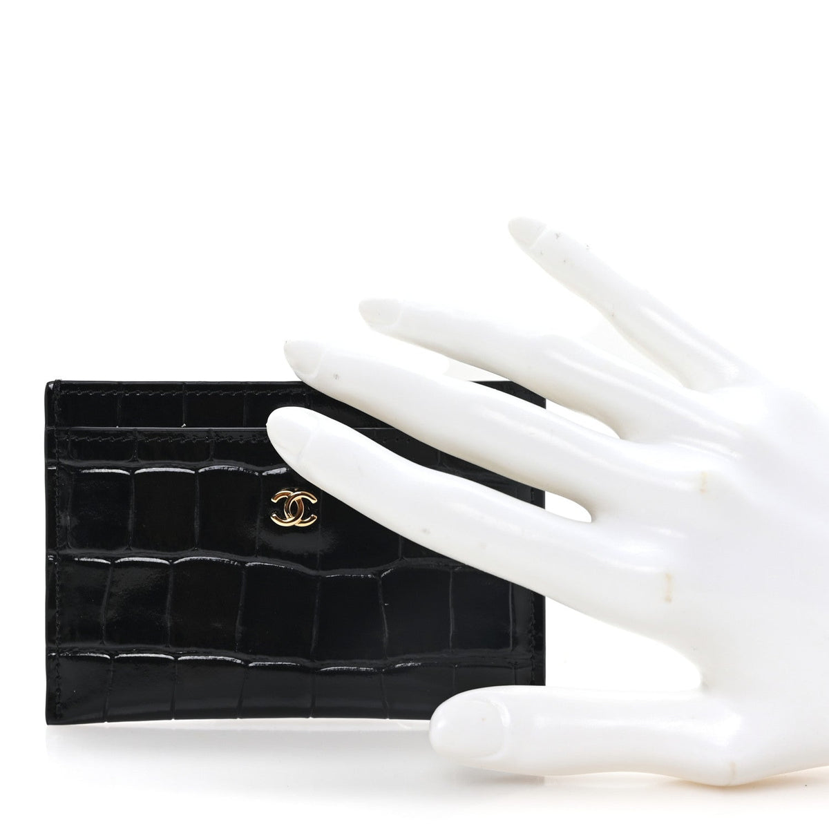 Calfskin Crocodile Embossed Crococo Card Holder Black