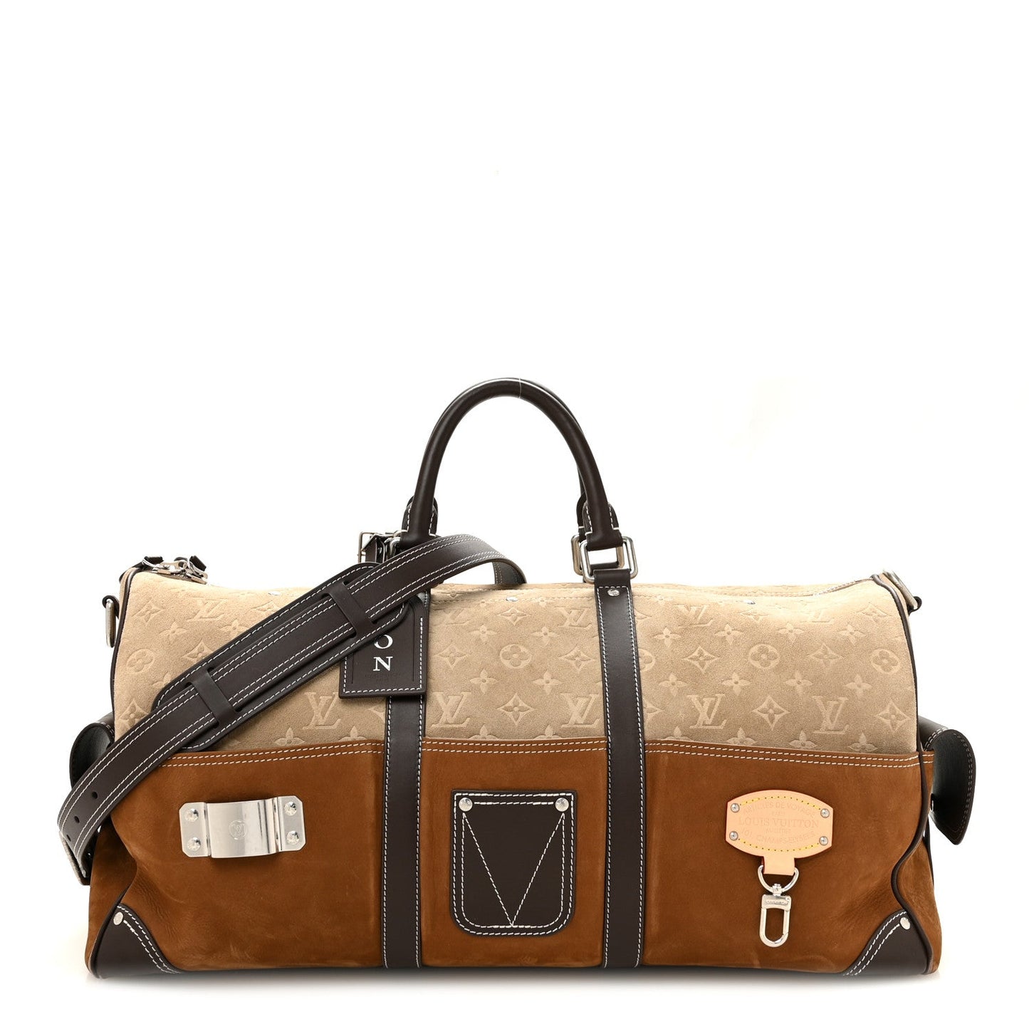 X NIGO Suede Monogram Keepall Bandouliere 50 Tan