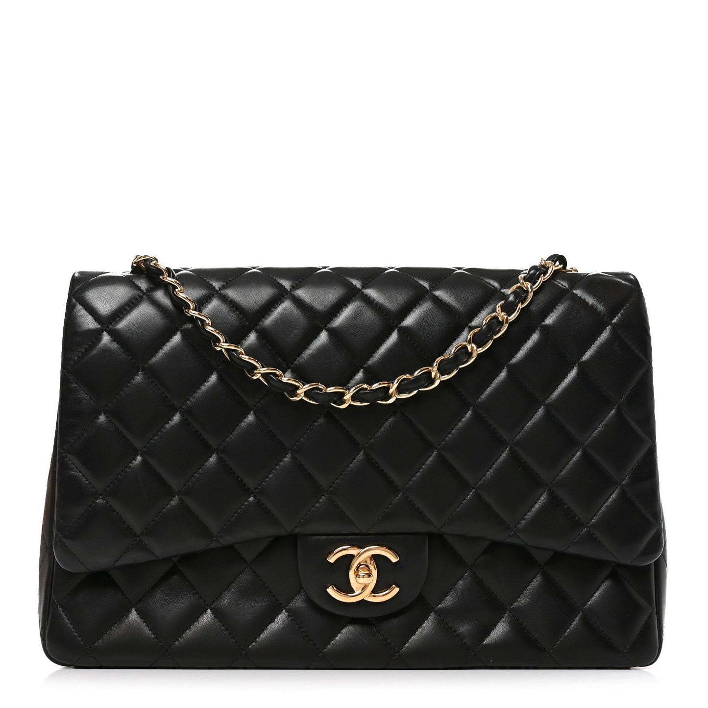 Lambskin Quilted Maxi Double Flap Black