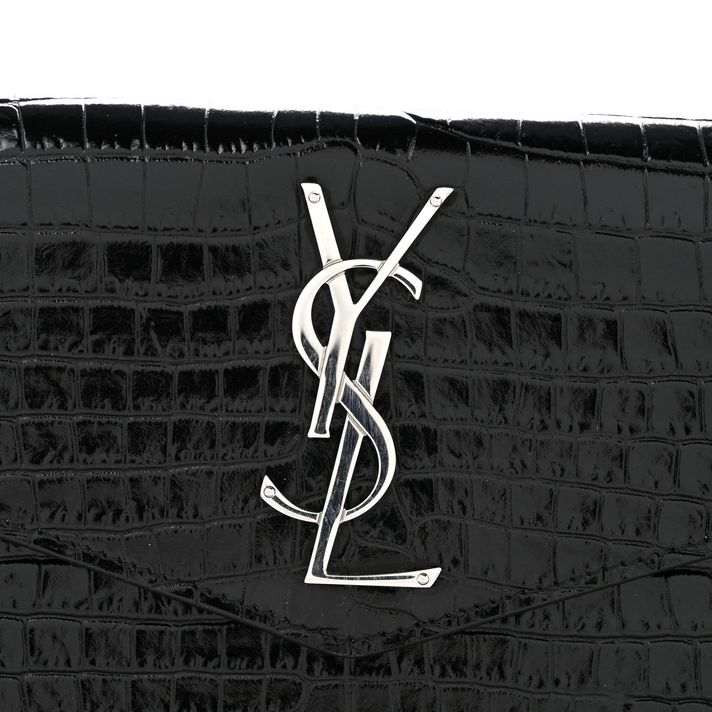 Calfskin Crocodile Embossed Uptown Monogram Clutch Black