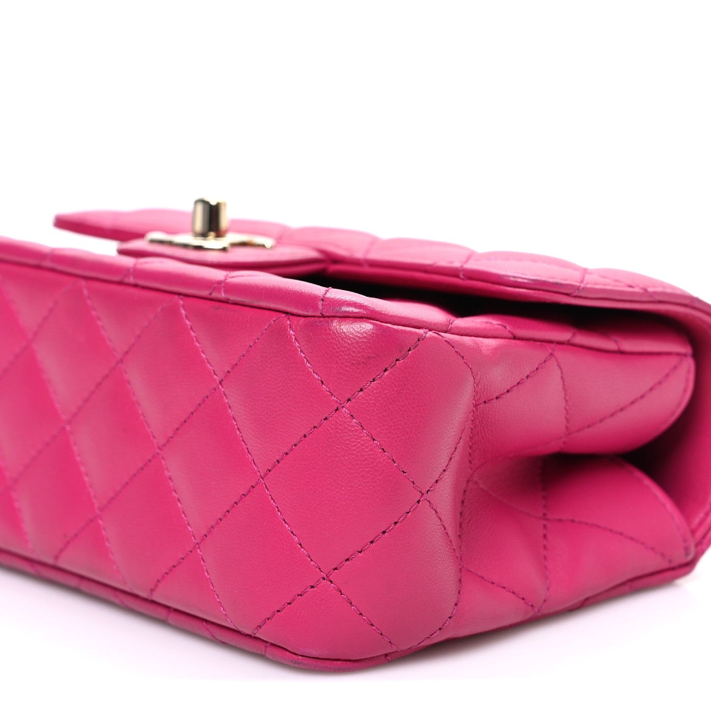 Lambskin Quilted Mini Crystal Top Handle Rectangular Flap Dark Pink