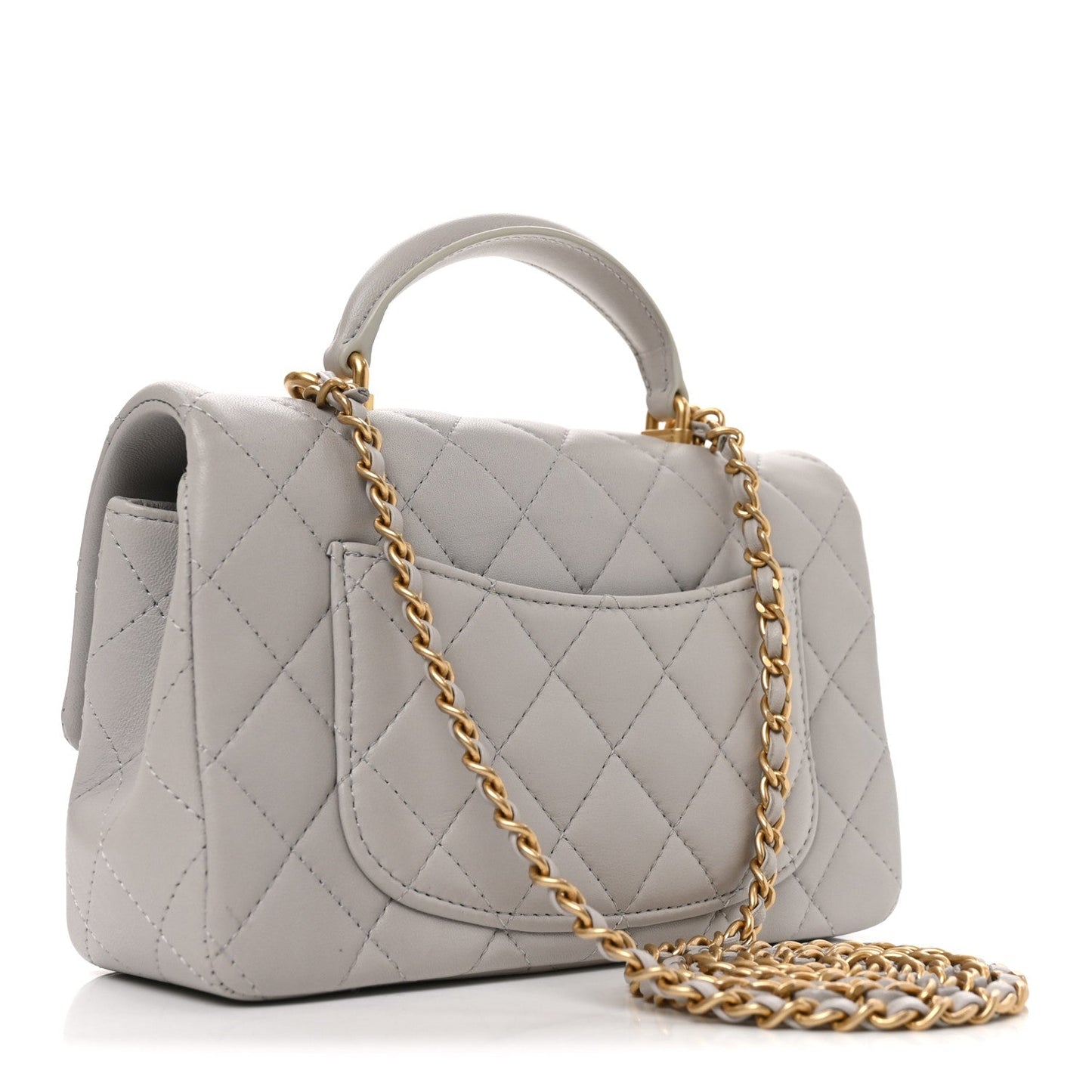 Lambskin Quilted Mini Top Handle Rectangular Flap Grey