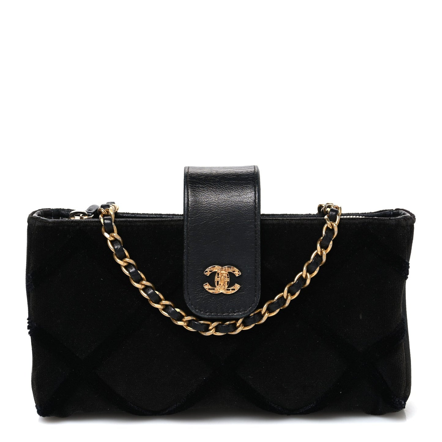 Velvet Quilted Small Clutch With Chain  Black