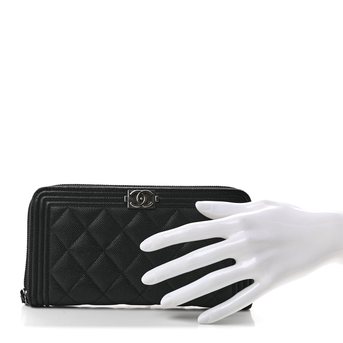Caviar Quilted Boy Long Zip Around Wallet Black