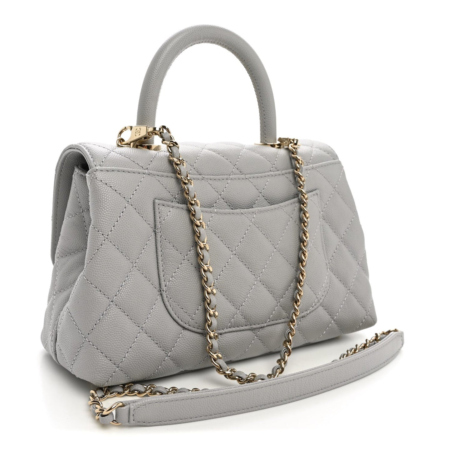 Caviar Quilted Mini Coco Handle Flap Light Grey
