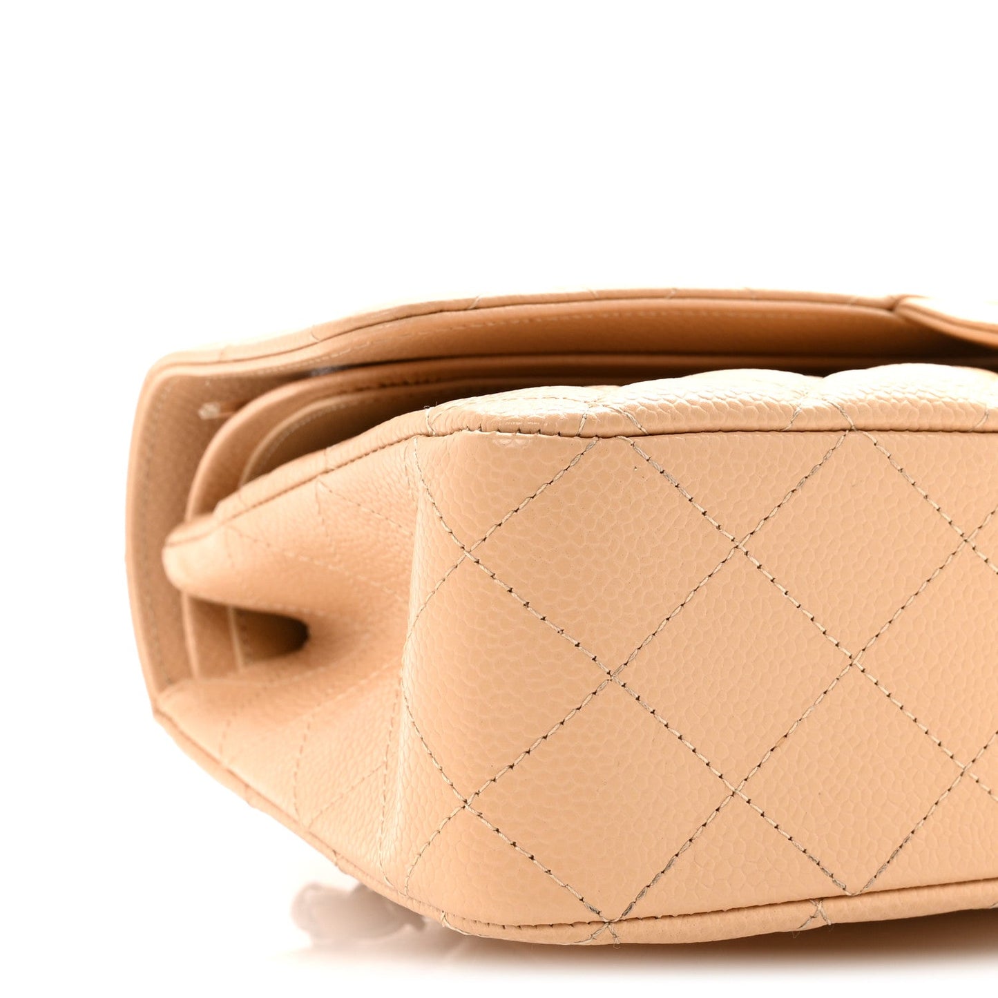 Caviar Quilted Medium Double Flap Beige