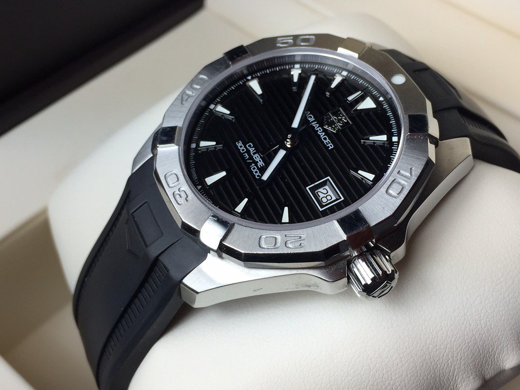 Tag Heuer Aquaracer Quartz Black Dial Black Rubber Strap Watch for Men - WAY1110.FT8021