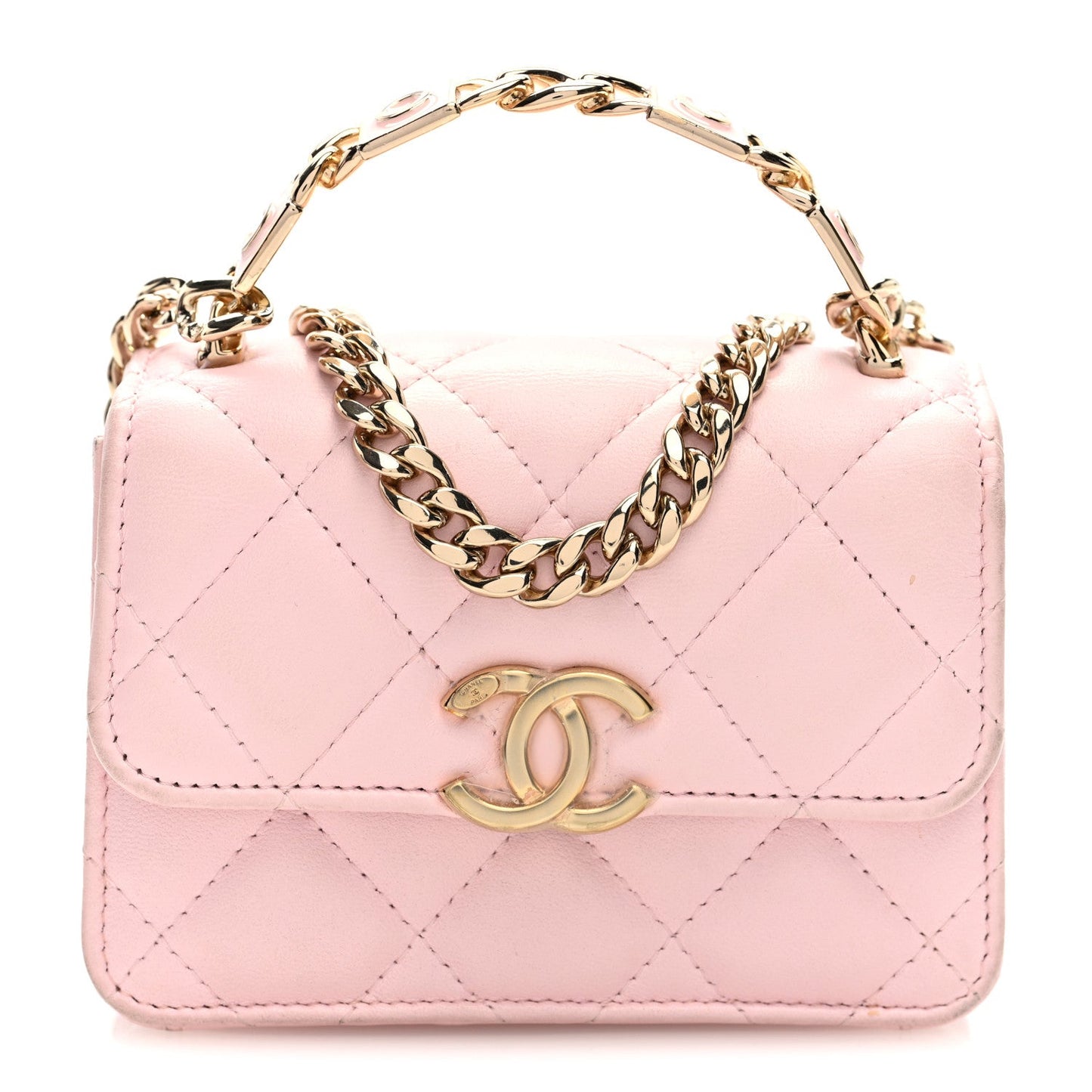 Lambskin Quilted Pick Me Up Clutch With Chain Pink