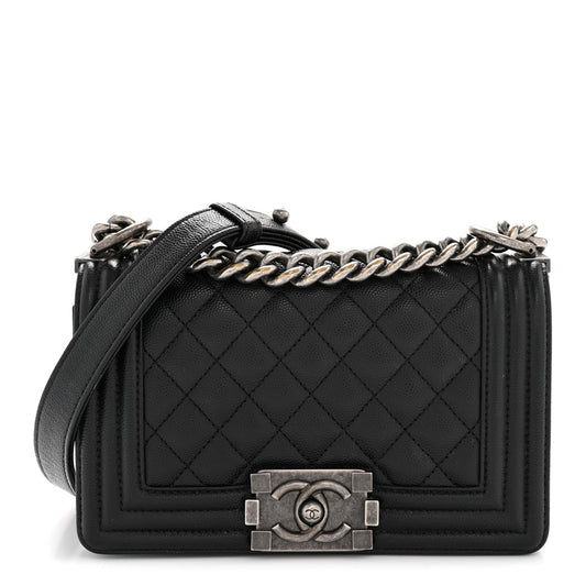 Caviar Quilted Small Boy Flap Black