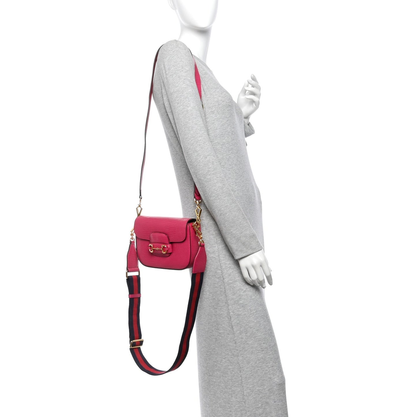 Lizard Web Mini Horsebit 1955 Shoulder Bag Pink