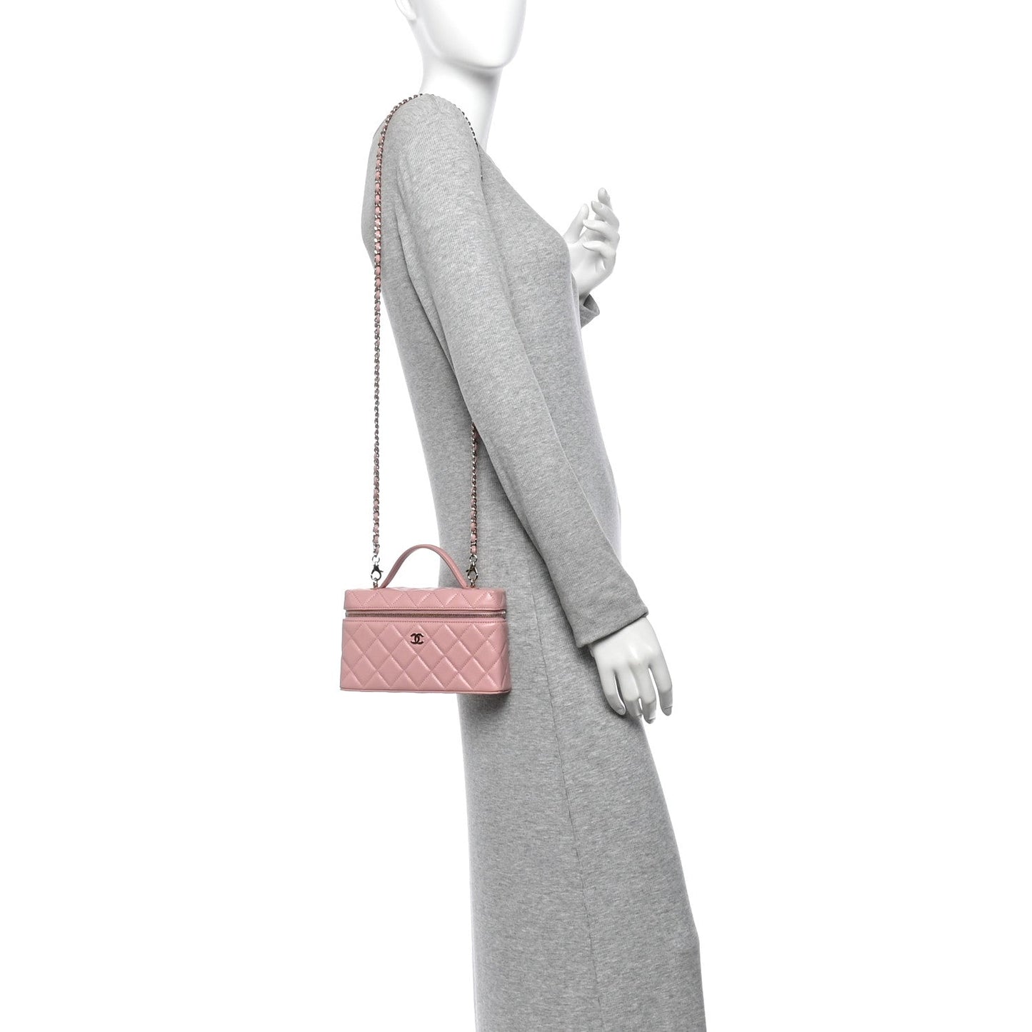 Caviar Quilted Top Handle Slim Vanity With Chain Light Pink