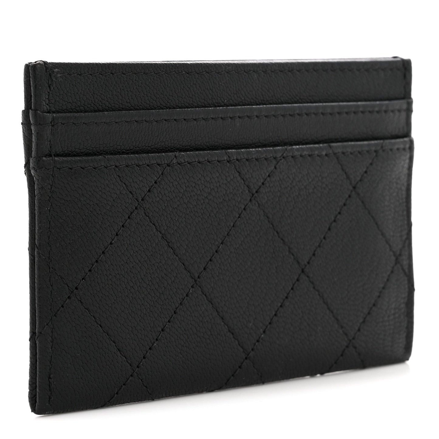 Goatskin Stitched CC Card Holder Black