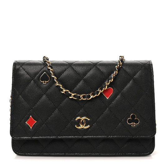 Caviar Quilted Enamel Coco Casino Wallet On Chain WOC Black