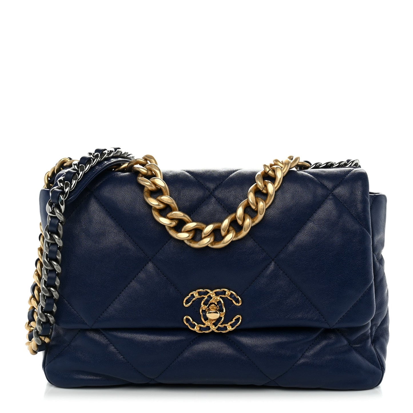 Goatskin Quilted Large Chanel 19 Flap Dark Blue