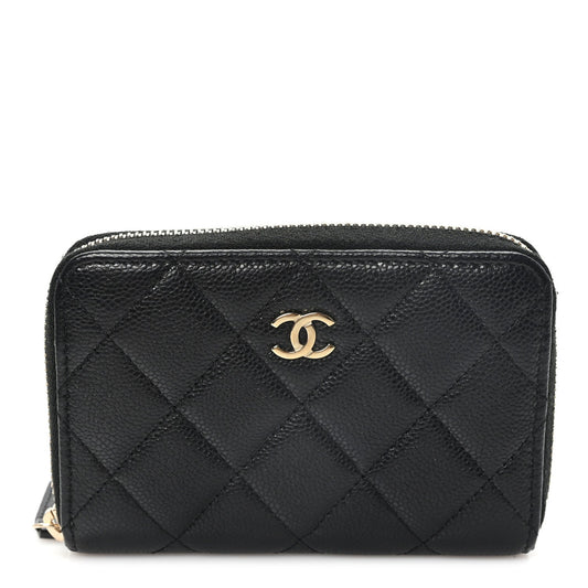 Caviar Quilted Zip Coin Purse Black