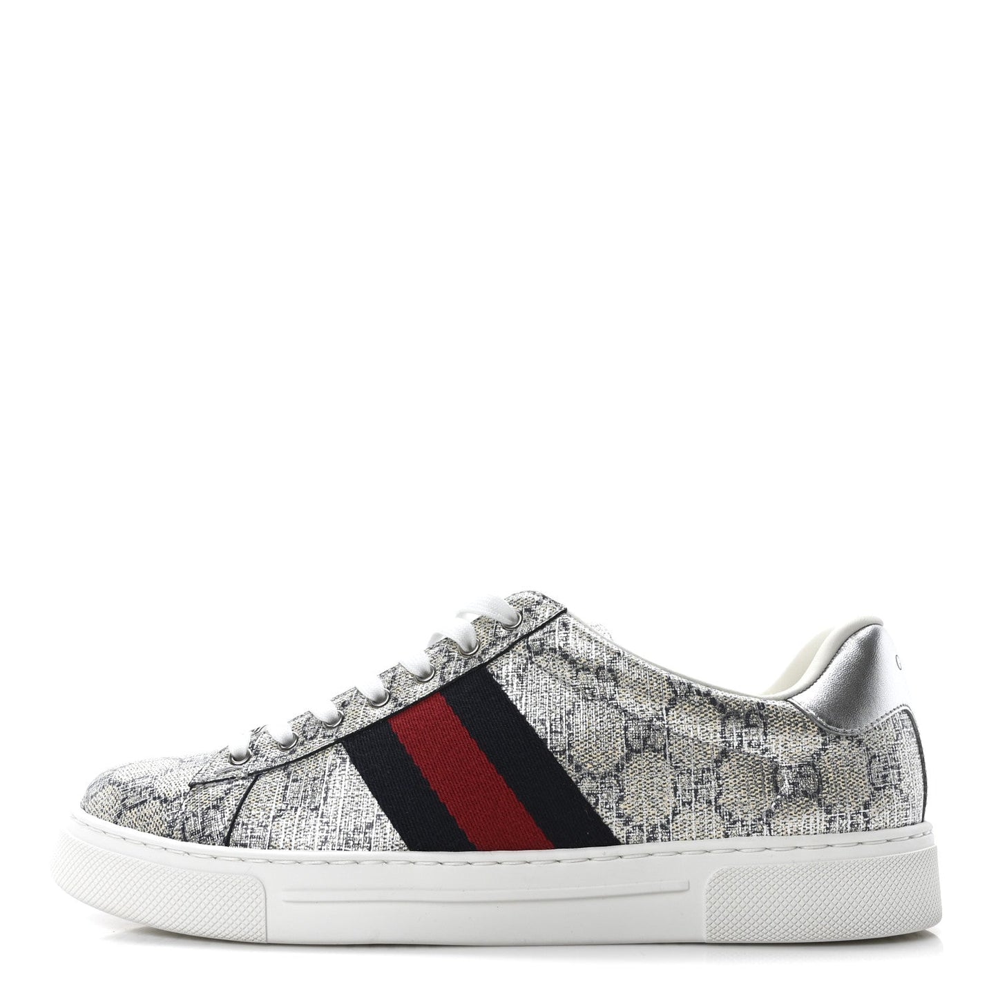 GG Supreme Monogram Metal Web Mens Ace Sneakers 7.5 Beige Blue Silver
