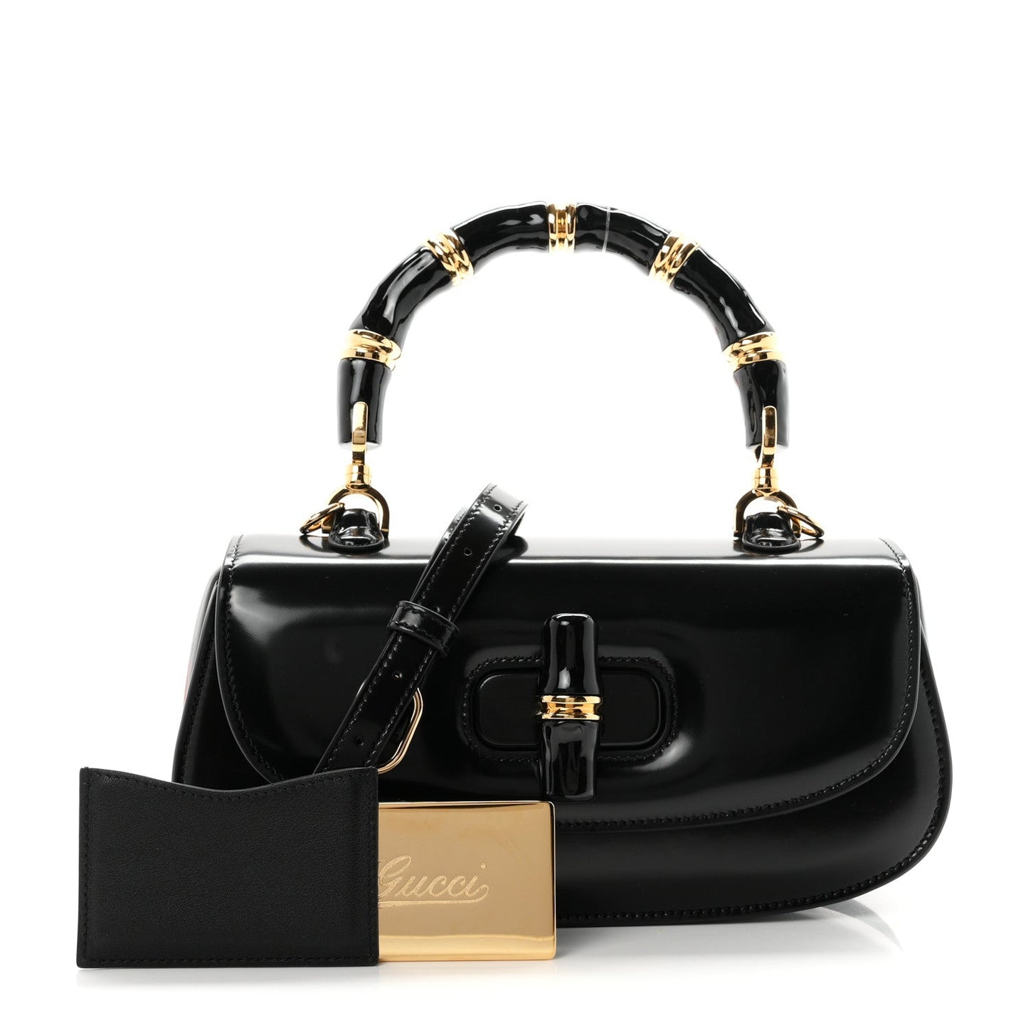 Shiny Polished Calfskin Medium Bamboo Diva Black
