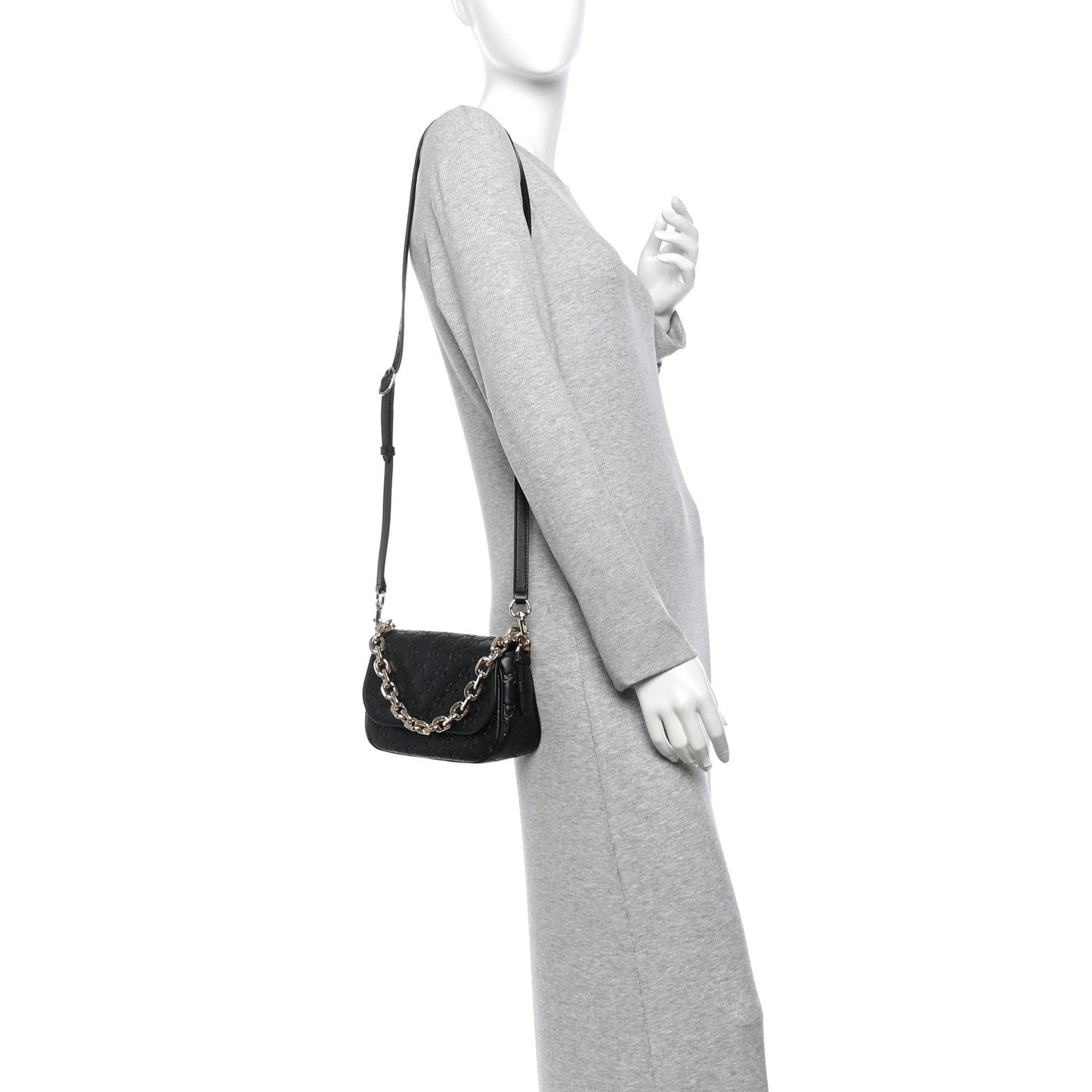 GG Calfskin Embossed Emblem Arabella Bag Black