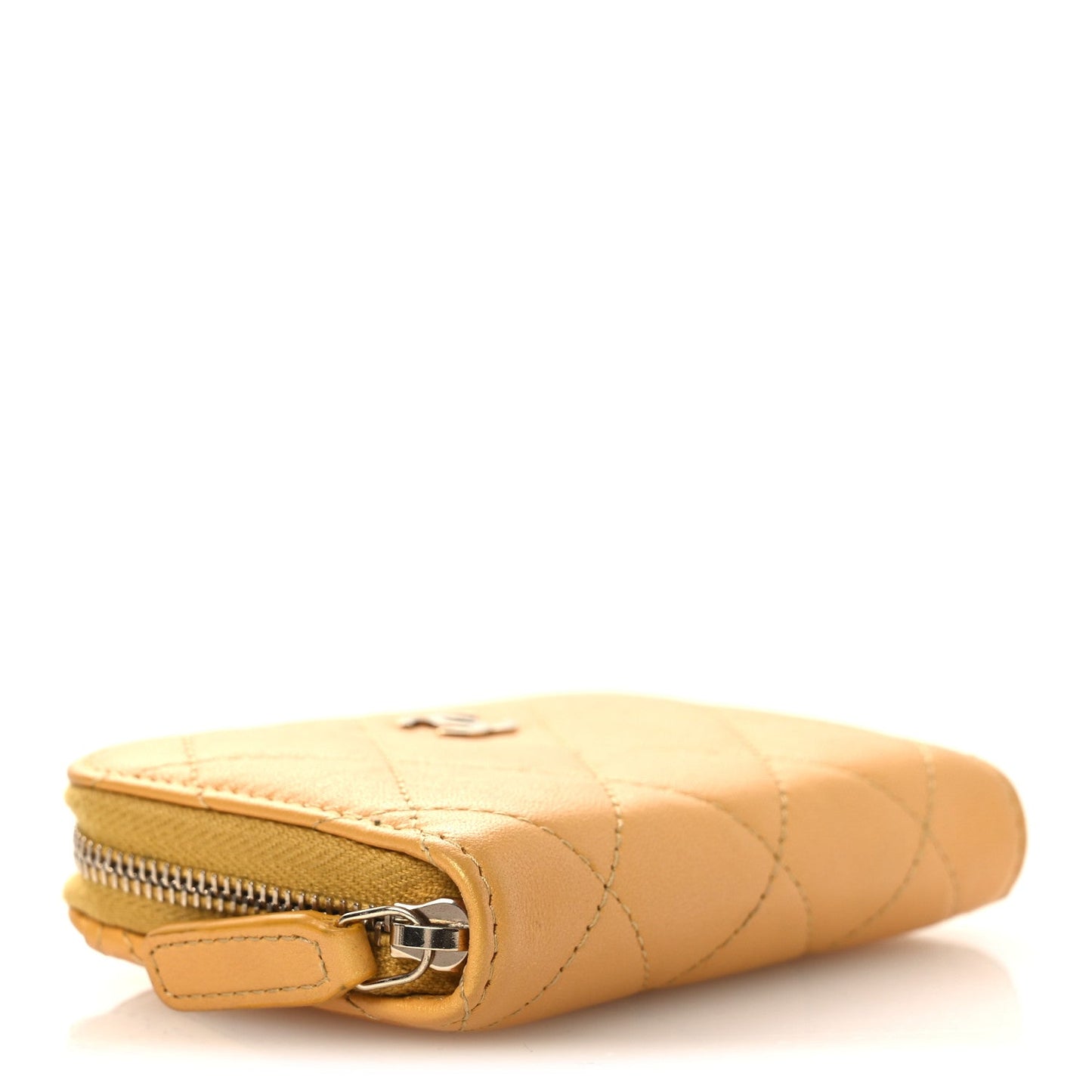 Metallic Lambskin Quilted Zip Around Coin Purse Wallet Yellow
