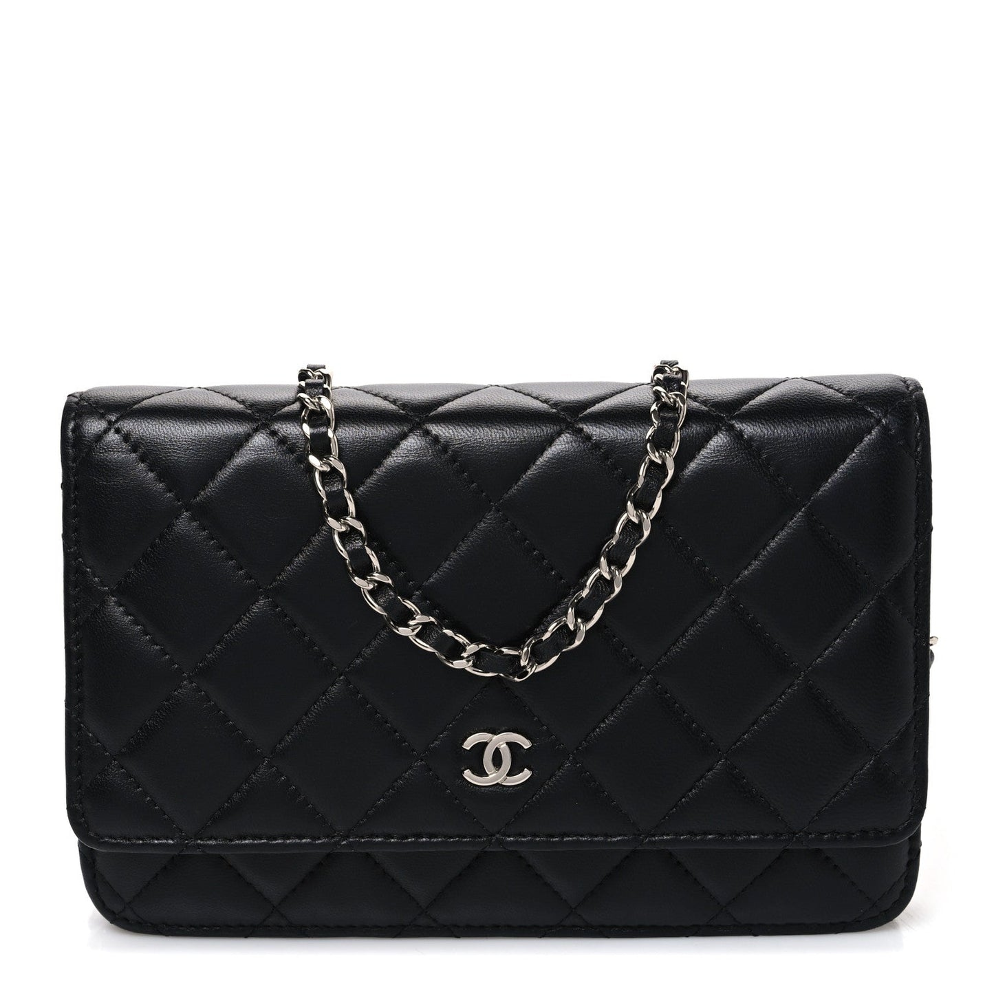Lambskin Quilted Wallet On Chain WOC Black