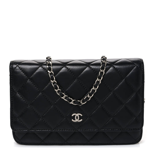 Lambskin Quilted Wallet On Chain WOC Black