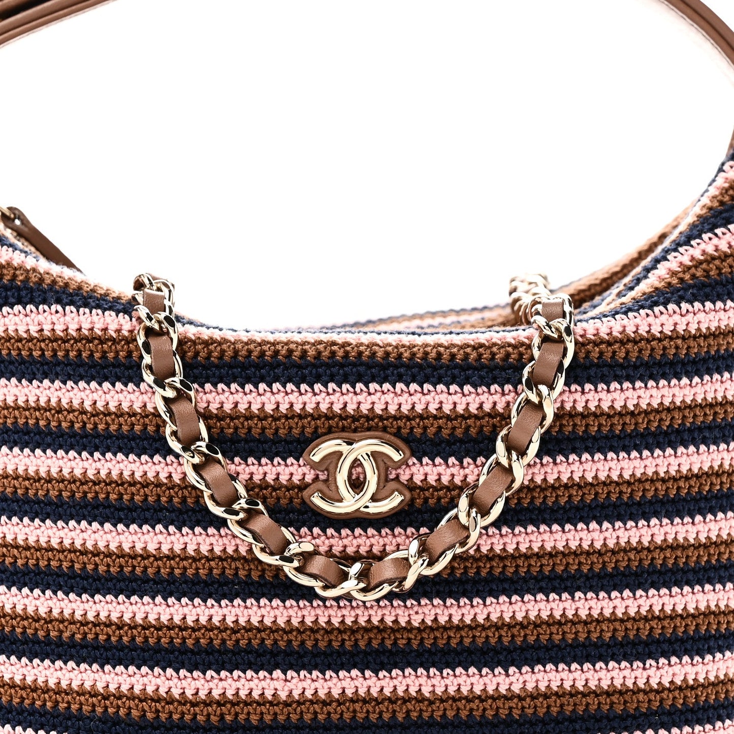 Crochet Lambskin Coco Crochet Hobo Clutch With Chain Brown Pink Navy