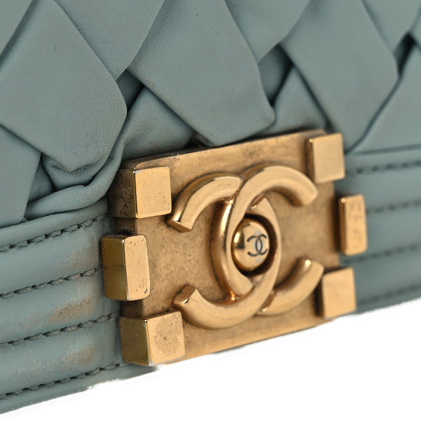 Lambskin Woven Mini Chateau Boy Flap Light Blue