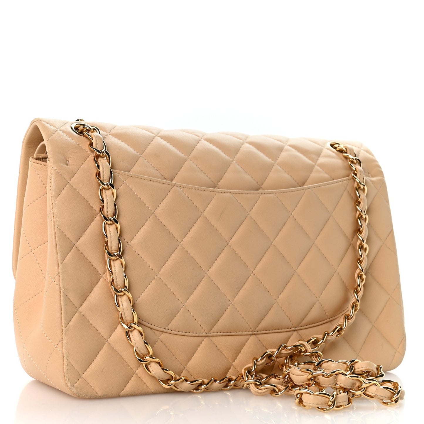 Lambskin Quilted Jumbo Double Flap Light Beige