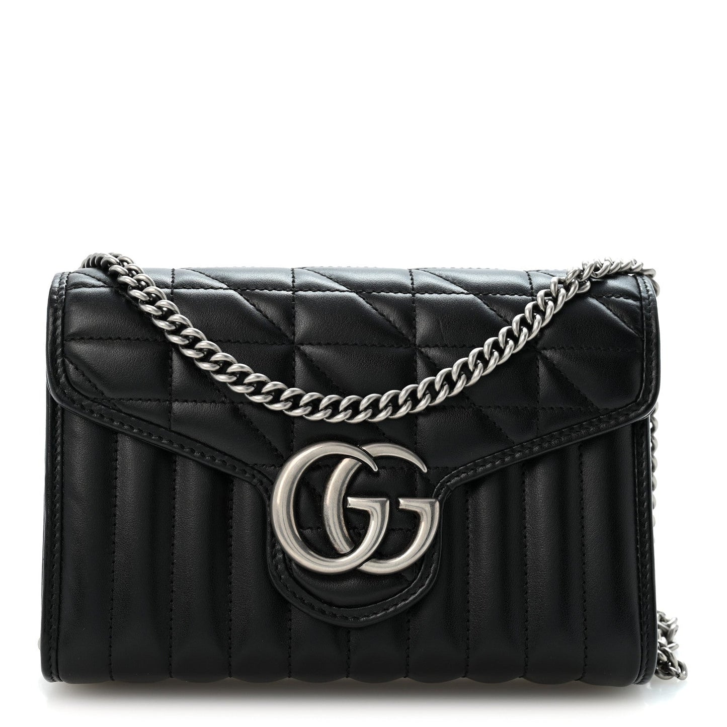 Calfskin Matelasse Aria GG Marmont Chain Wallet Black