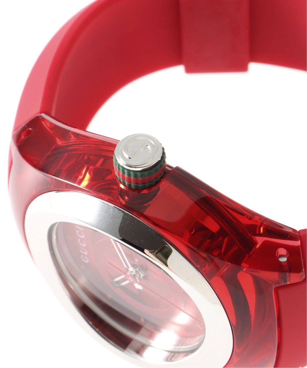 Gucci Sync Quartz Red Dial Red Rubber Strap Watch For Women - YA137303