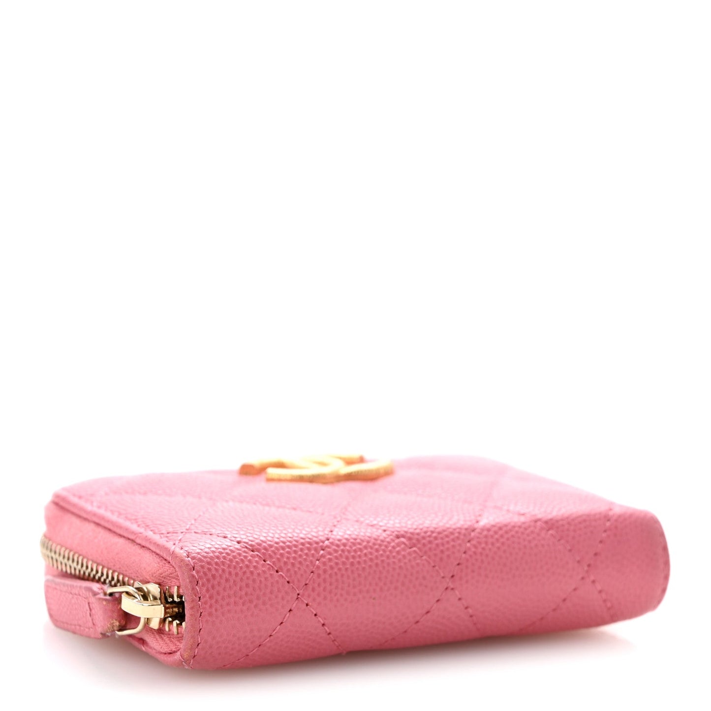 Caviar Quilted Textured CC Zip Around Coin Purse Black Pink