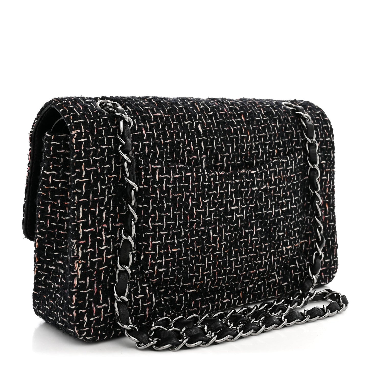 Tweed Quilted Medium Double Flap Black