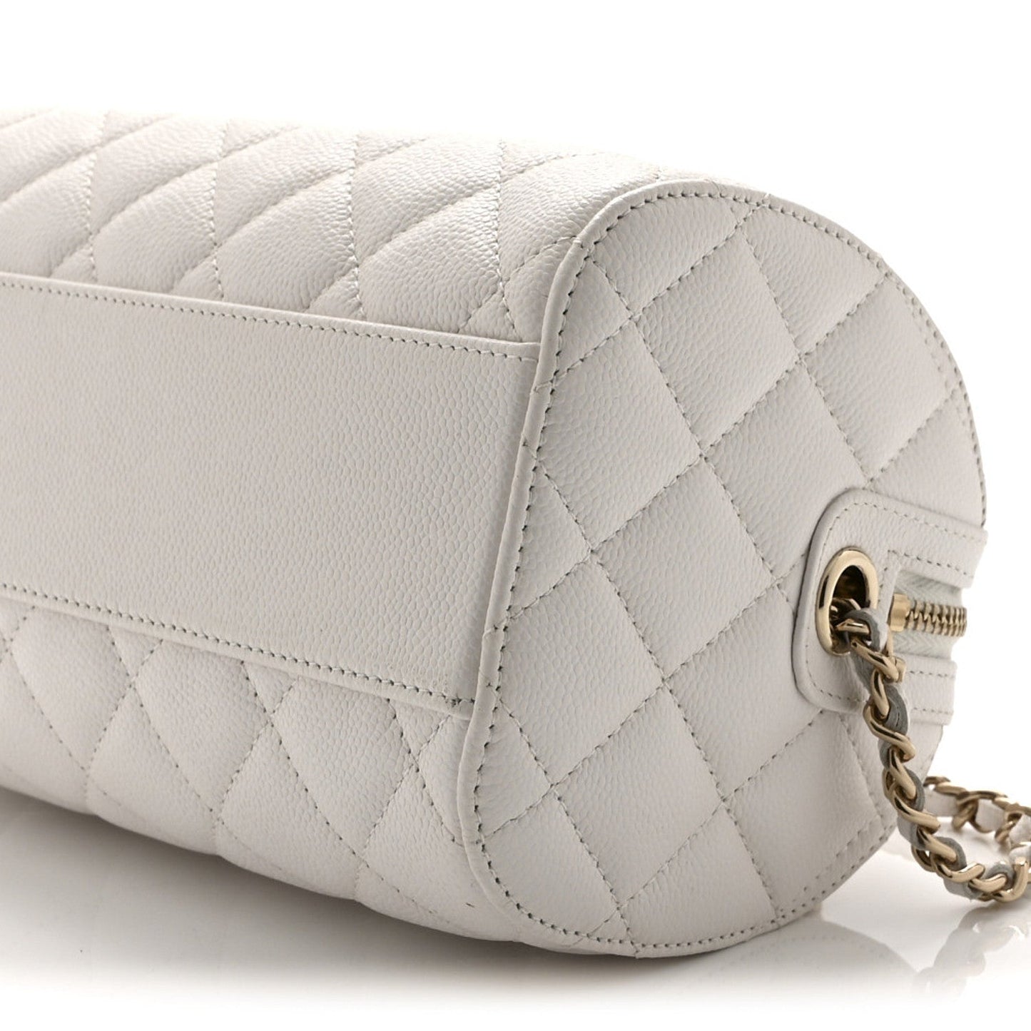 Caviar Quilted Barrel Clutch With Chain White