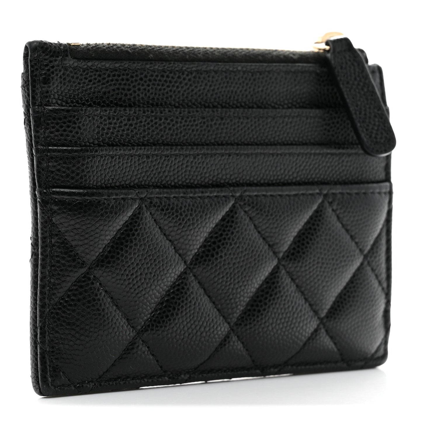 Caviar Quilted CC Zip Card Holder Black
