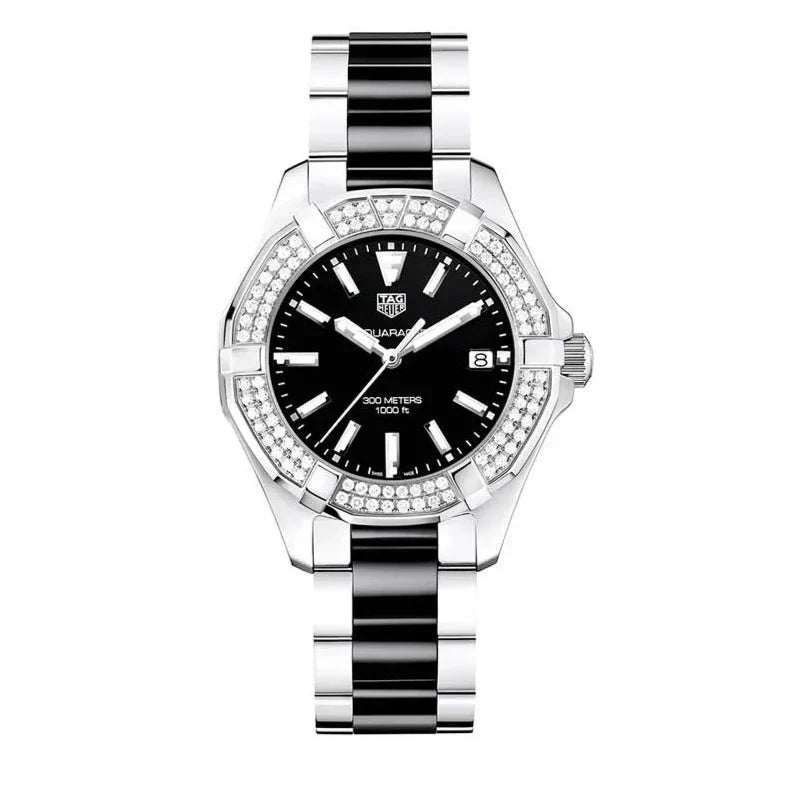 Tag Heuer Aquaracer Quartz Diamonds Black Dial Two Tone Steel Strap Watch for Men - WAY131E.BA0913