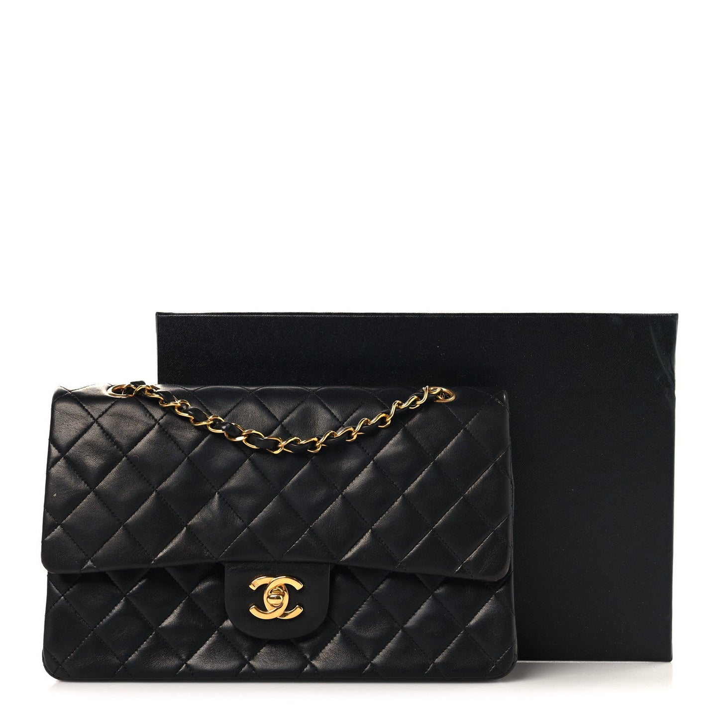 Lambskin Quilted Medium Double Flap Black