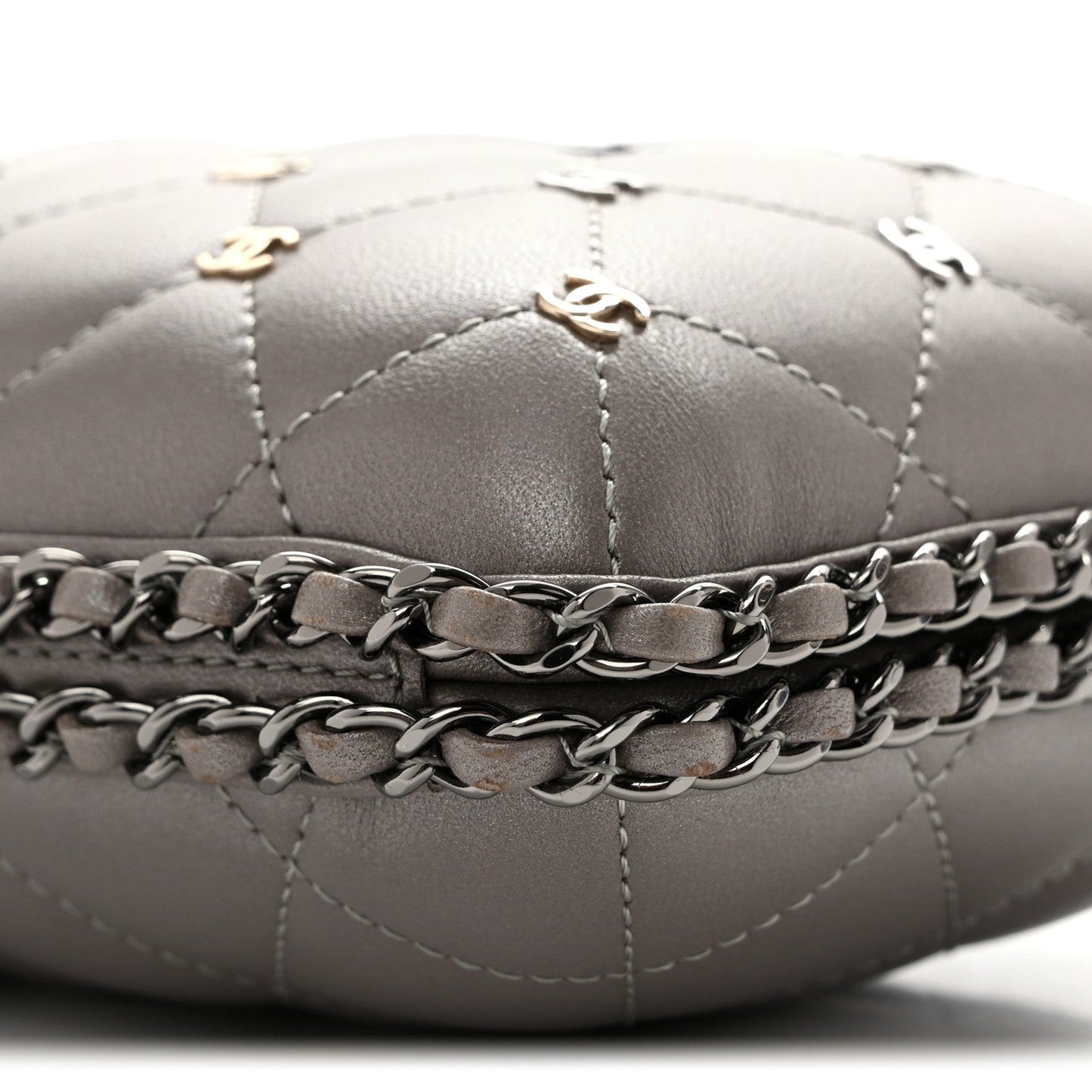 Lambskin Quilted CC Studded Chain Around Clutch Grey