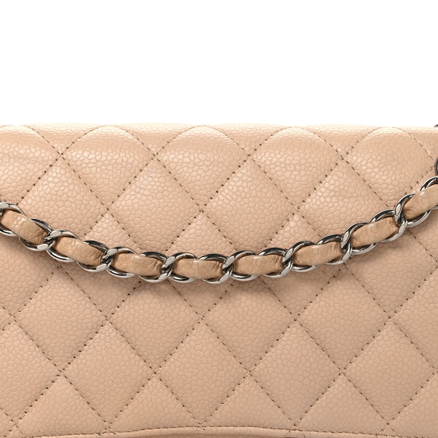 Caviar Quilted Medium Double Flap Beige