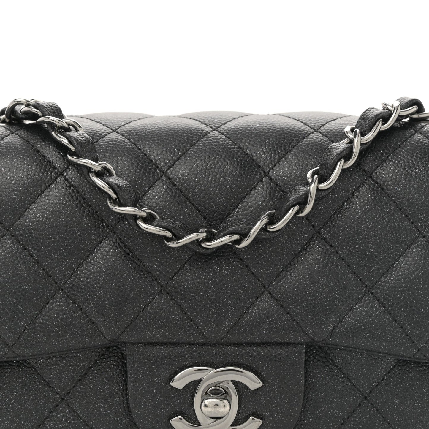Iridescent Caviar Quilted Mini Rectangular Flap Black