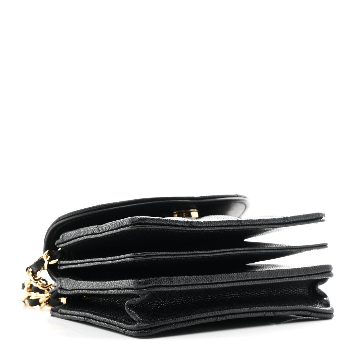 Caviar Quilted CC Stars Card Holder On Chain Black