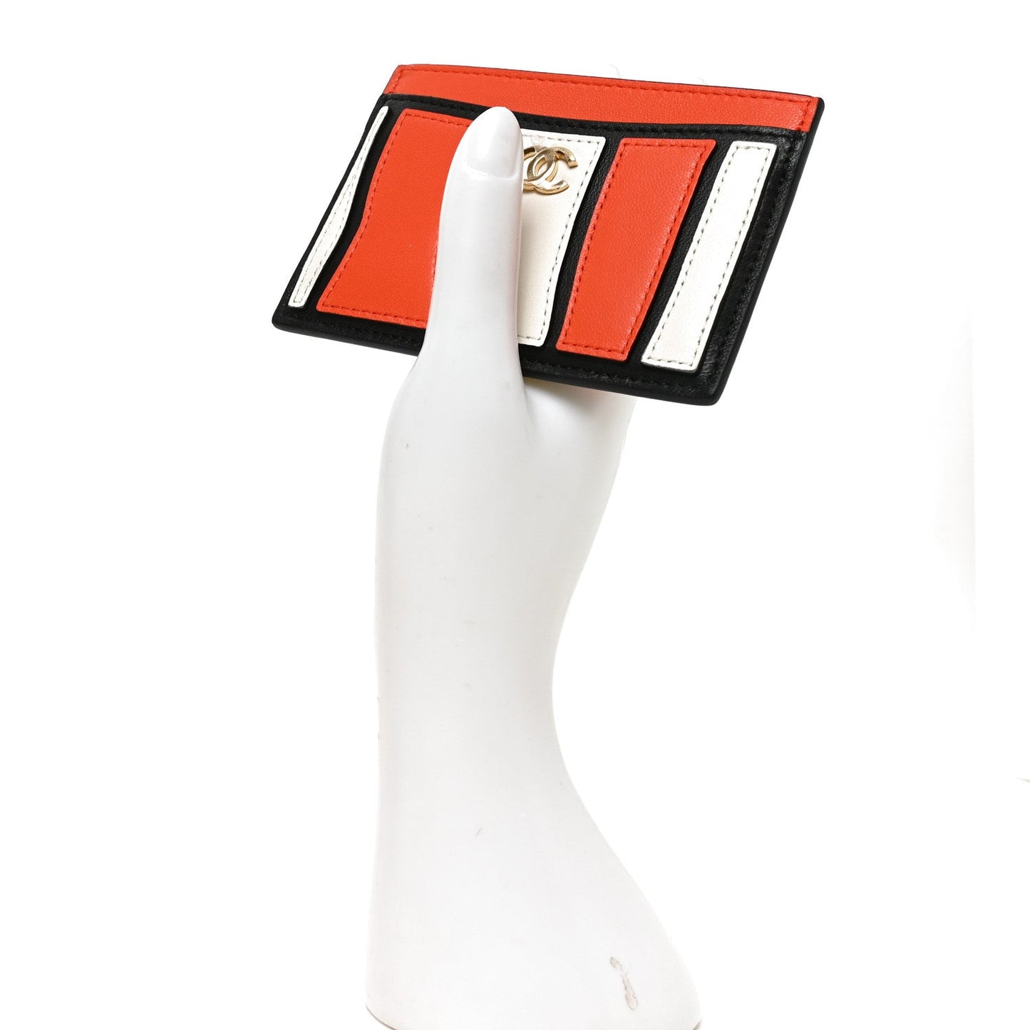 Lambskin Coco Beach Card Holder Orange White Black