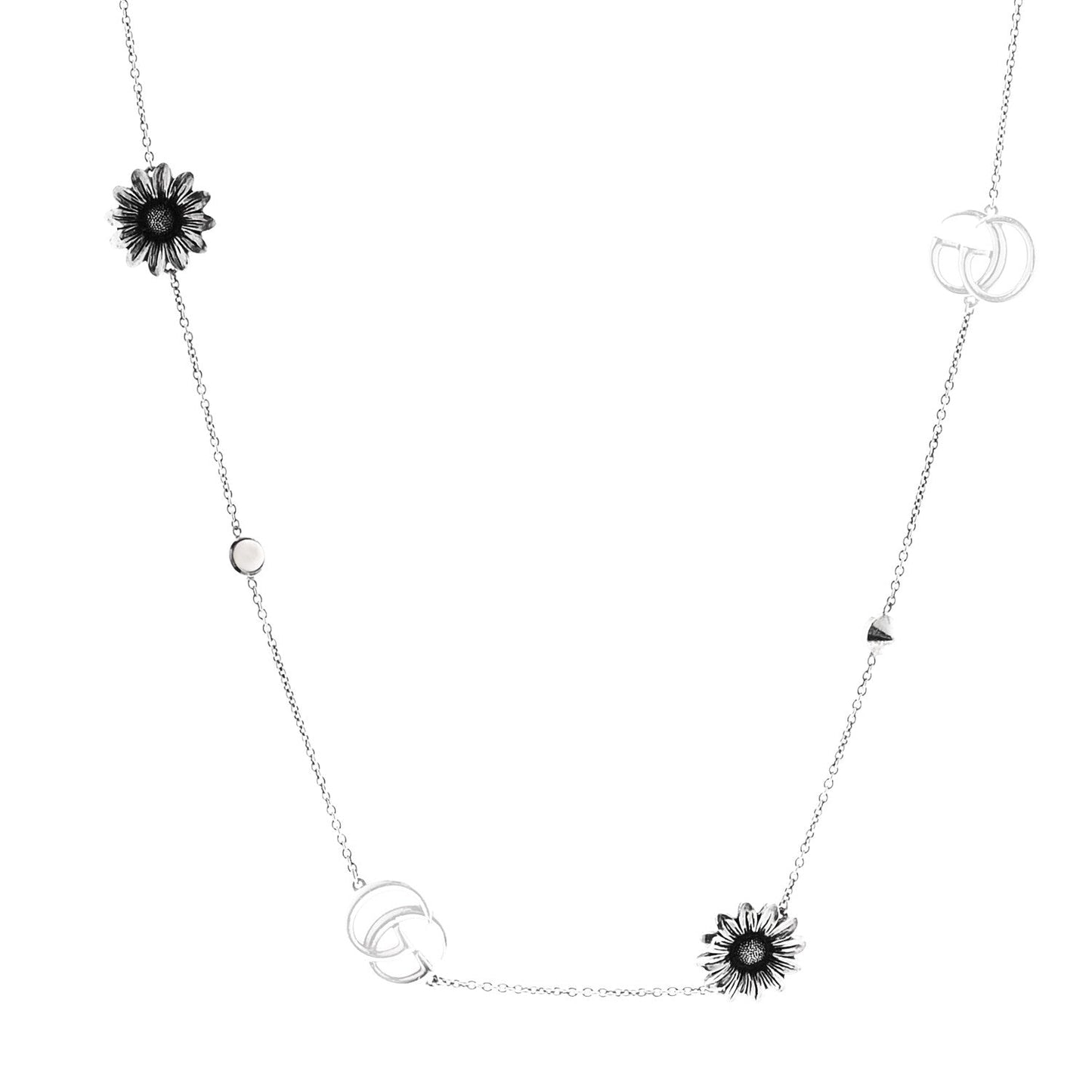 Sterling Silver Mother of Pearl Topaz Turquoise GG Marmont Flower Station Necklace