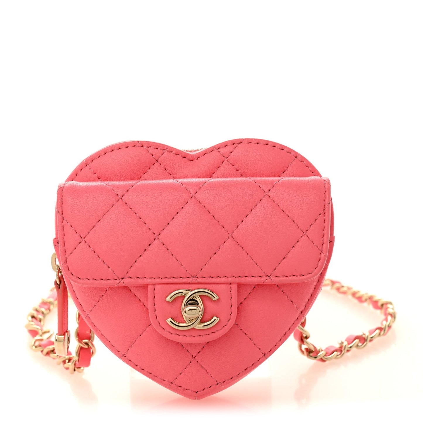 Lambskin Quilted CC In Love Heart Waist Belt Bag With Chain Pink