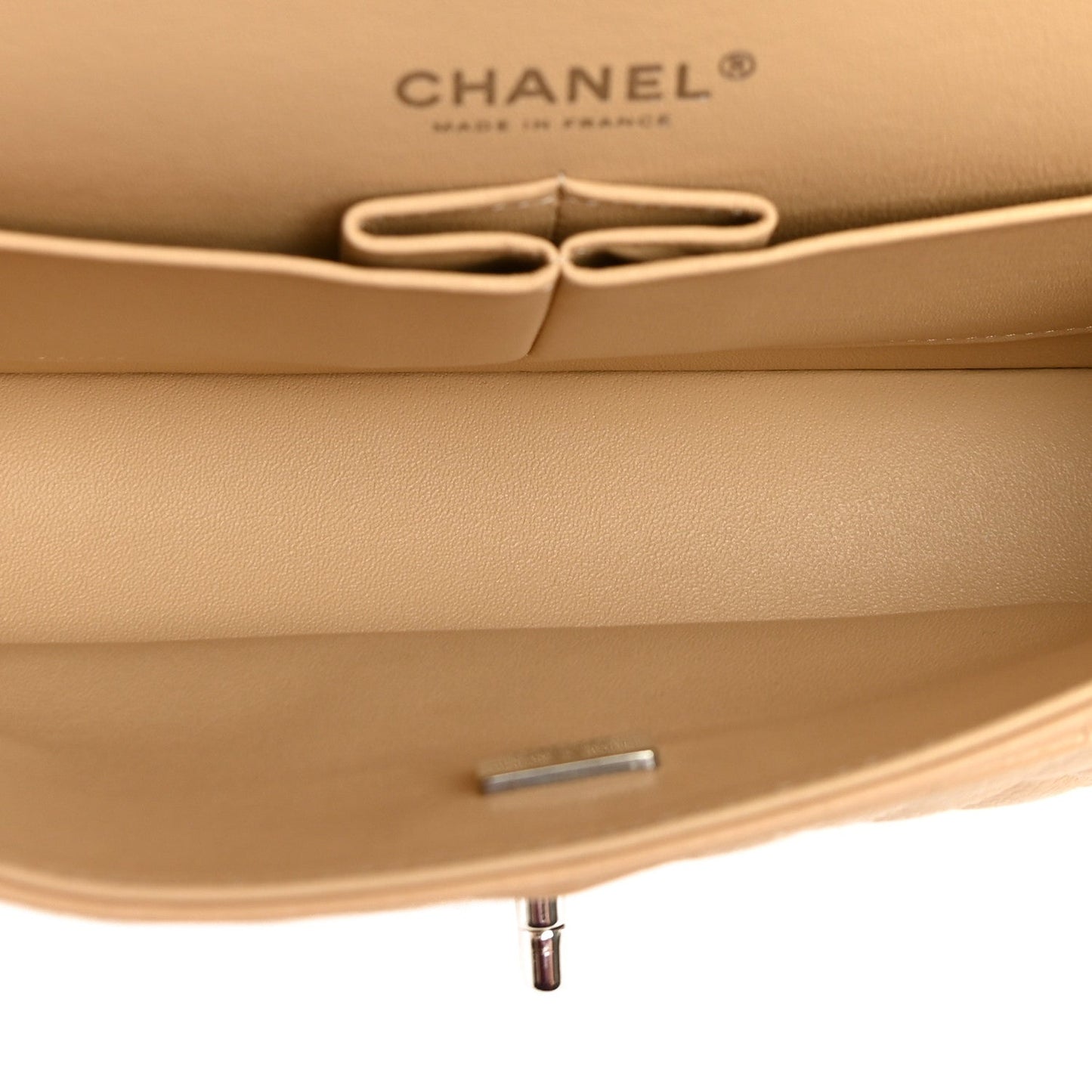 Caviar Quilted Medium Double Flap Beige