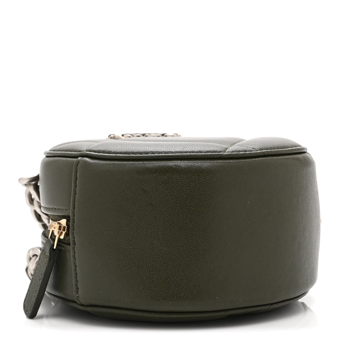 Lambskin Quilted Chanel 19 Round Clutch With Chain Khaki