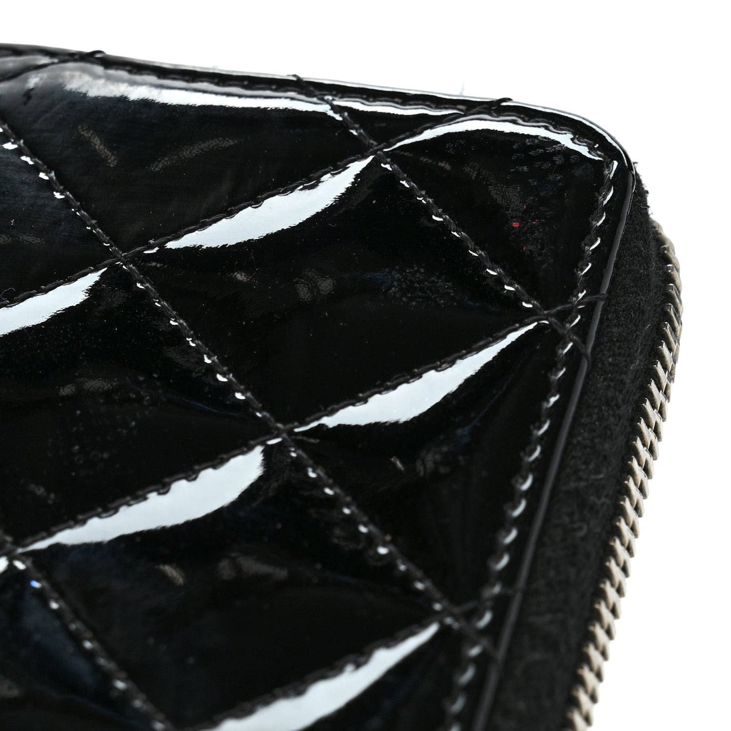 Patent Calfskin Quilted Zip Coin Purse Black