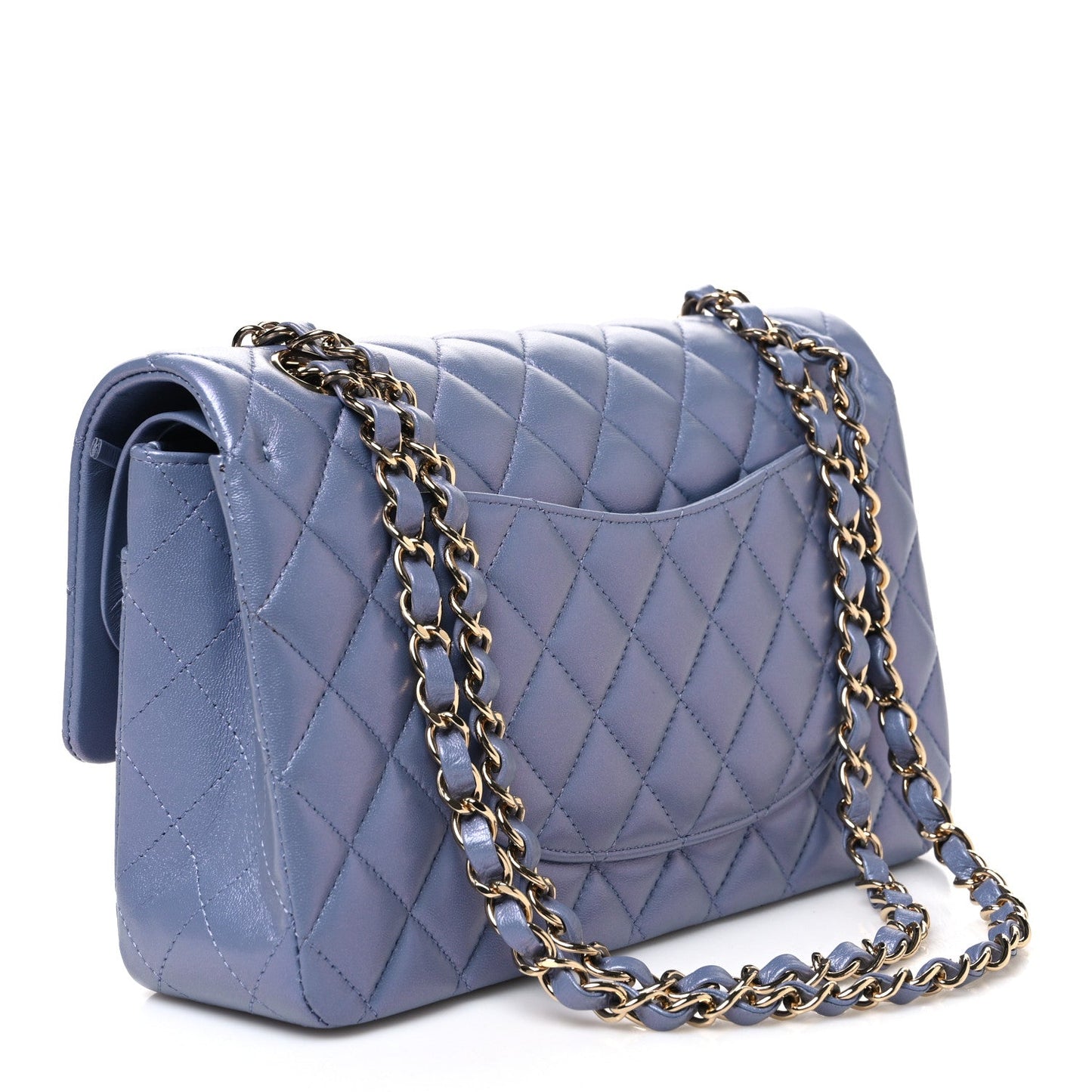 Iridescent Lambskin Quilted Medium Double Flap Light Purple