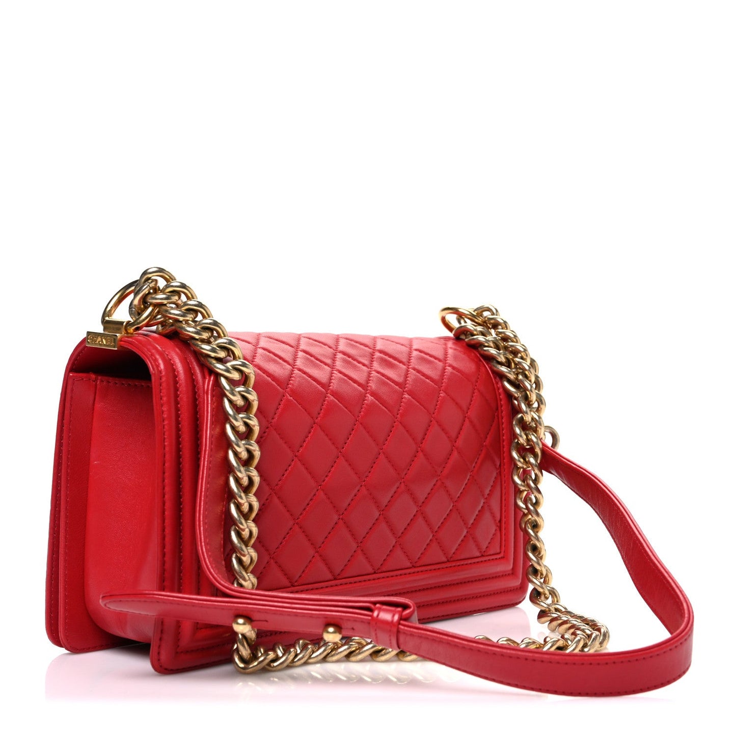 Lambskin Quilted Medium Boy Flap Red