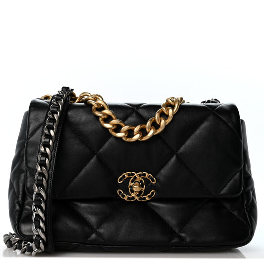 Lambskin  Quilted Large Chanel 19 Flap Black